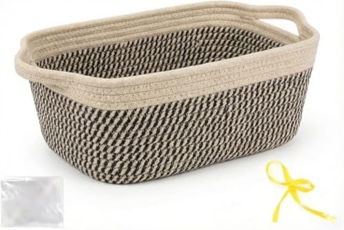 Large Gift Basket Empty with Handles, 12x8x5 inch - Medium Woven Rope Bin for Adult, Men, Boys, Pet Toys, Shelves - With Gift Bag & Ribbon, Washable, Resuable - Dark Brown