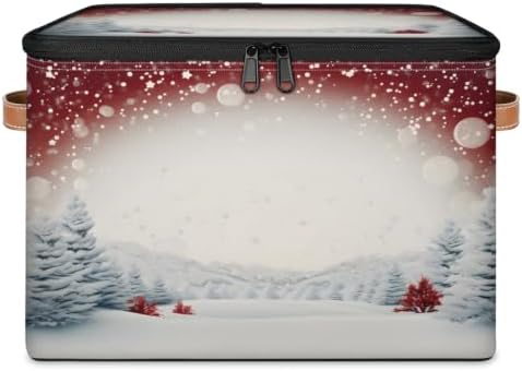 Merry Christmas New Year Holiday Fabric Storage Bin with Lid | Storage Basket, Collapsible, Foldable, Waterproof, Handle, Large, Closet Organizer, Home, Xmas Tree Winter