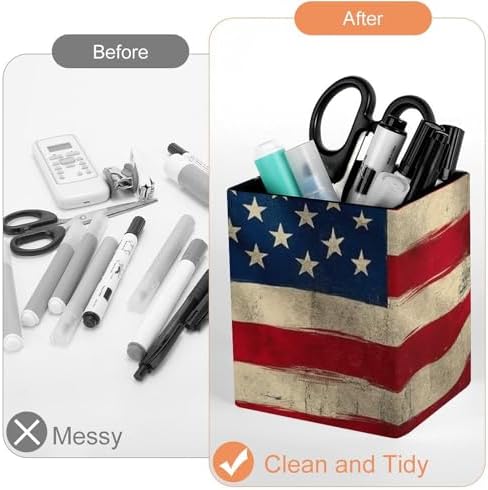 Pen Holder Square Desktop Organizer Pencil Cup For Desk, Office, Home And Stationary Supplies American Flag Art