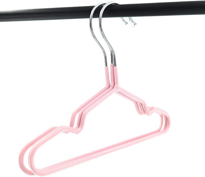 12 Pack Dog Clothes Hangers 7 Inch Wide Non-Slip Metal Pet Clothes Hangers Cat Clothing Holder Coat Hanger for Small Dogs Cats Puppy Chihuahuas (Pink)