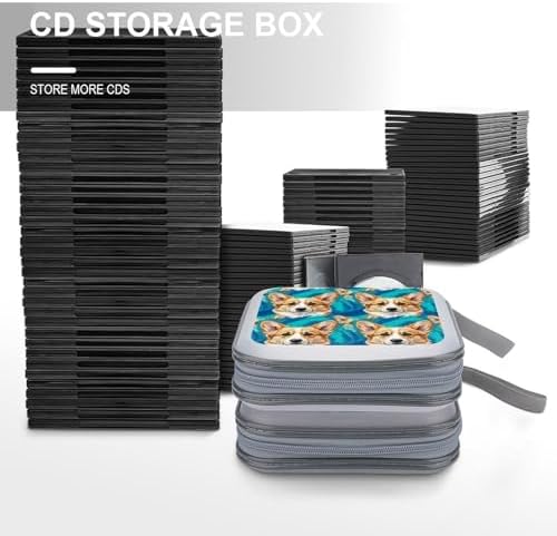Hard Plastic Protective CD Case Corgi, 40-Disc Capacity Storage Binder with Zipper, Portable Organizer for Home Office