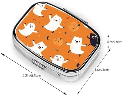 Pill Box 2 Compartment Medicine Pill Case for Pocket or Purse Mini Metal Pill Holder Cute Halloween Pattern Pill Case Vitamin Organizer Portable Travel Pill Container to Hold Supplements Vitamins