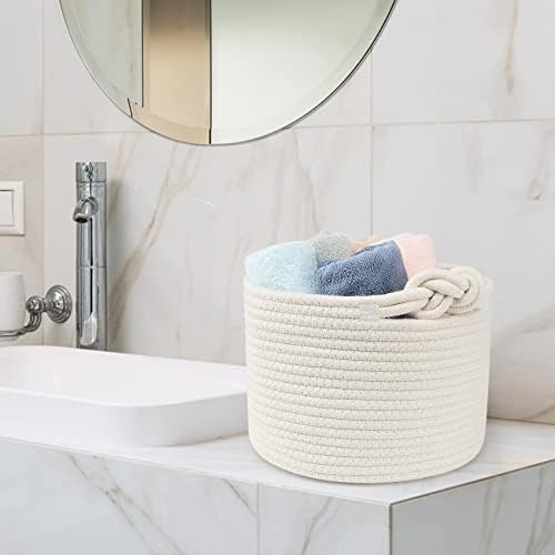 ABenkle Small Woven Basket, Cotton Rope Shelf Storage Basket, Small Round Easter Basket, Cute Basket, Decorative Round Bin for Nursery Bedroom Bathroom, 9.4" x 9.4"x 7.1" Empty Gift Basket