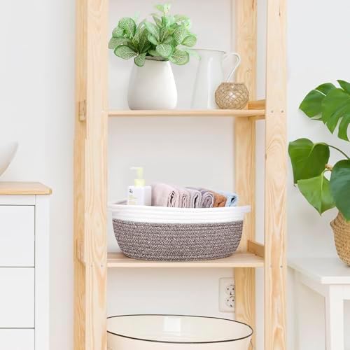 Empty Gift Basket to Fill with Handles, 12x8x5 inch - Wicker Rope Basket for Baby Shower, Kids Toys，Decorative Woven Bin for Man, Boys With Gift Bag & Ribbon,Resuable, White Brown