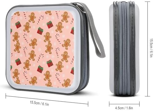 Protective DVD Case Holder Pink Gingerbread Christmas, 40-Capacity Hard Plastic Binder with Zipper, Portable CD Organizer for Car Home