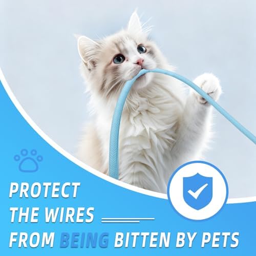 Automotive Wire Loom Tubing, Split Braided Cord Protectors from Pets No Chew, Flexible Cable Sleeve Cable Management for TV/Computer/Electric Wires (Sky Blue, 5/16"-10ft)