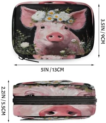Weekly Pill Organizer Travel Size Bag with Removable 7 Day Pill Box Portable Vitamin Case Purse with Zipper,Pink Pig Flower Crown Oil Painting
