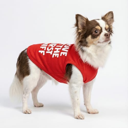 Fitwarm Love at First Sniff Dog Shirt - Summer Dog Clothes, Funny T-Shirt, Lightweight Breathable Cotton, Red, Small