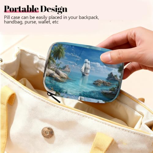 Travel Pill Organizer Beautiful Island Sailboat Small Pill Case