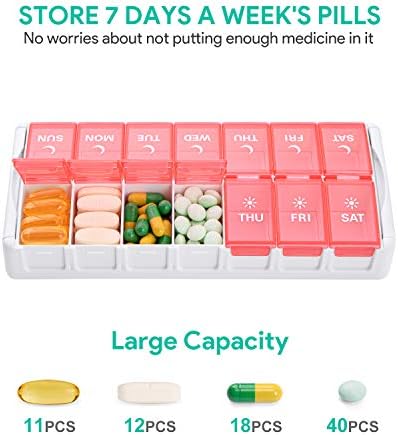 TookMag Weekly Medicine Pill Organizer 2 Times a Day, Easy Fill AM PM Pill Box, Large Capacity Quick-Refill 7 Day Pill Cases for Pills/Vitamin/Fish Oil/Supplements (Patent Registered)
