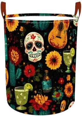 Laundry Basket 15.7x19.7 in Sugar Skull Floral Hamper for Bedroom