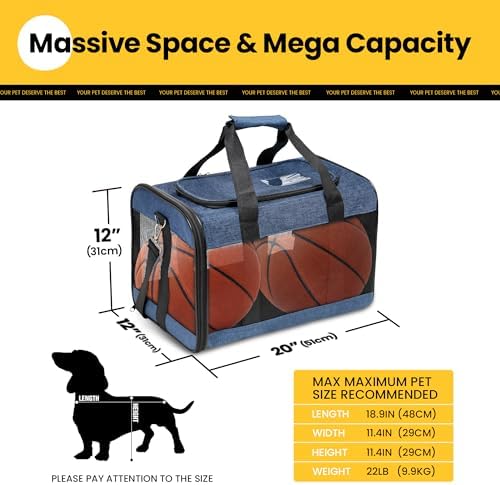 Conlun Dog Carrier Soft Sided, Large Cat Carrier with Inner Safety Leash, Pet Transport Carrier for Large Cats and Medium Dogs up to 20 Lbs, Collapsible Travel Puppy Carrier Bag -Blue L | with Inner Safety Leash, Pet Transport Carrier for Large Cats an...