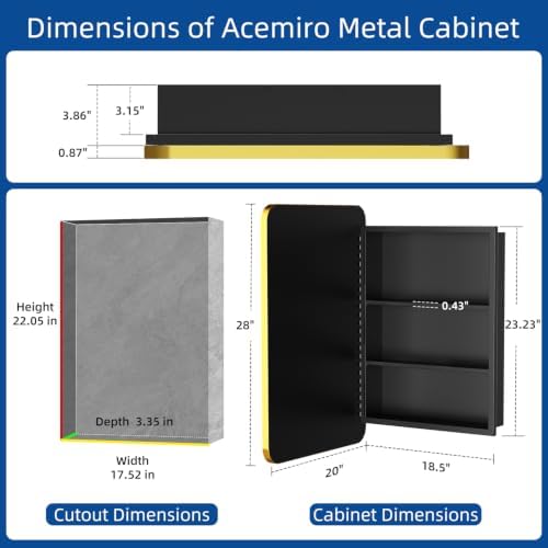 ACEMIRO 20x28 Inch Gold Recessed Medicine Cabinet with Mirror Metal Framed Surface Wall Mounted Bathroom Medicine Cabinet Mirror with Storage