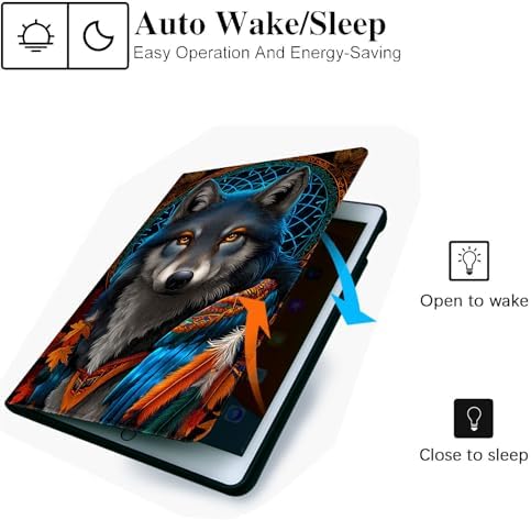 for Microsoft Surface Pro 11/10/9-13" 2024/2022 Tablet Case,Auto Wake/Sleep,Adjustable Stand Protective Cover - Wolf Dreamcatcher