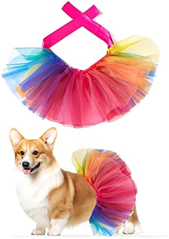 Threetols Christmas Dog Costume Pride Rainbow Princess Dress Cat Costumes, Colorful Tutu for Small Medium Cats Dogs, Fancy Rainbow Multicolor Pet Collar for Dog Cat Birthday Party Pride Accessories(M)