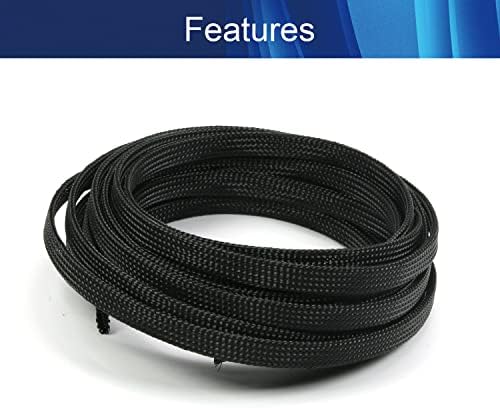 Jutagoss PET Expandable Braided Cable Sleeve, 16.4ft - 5/16 inch Black Cable Management Sleeve, Wire Loom Tube Cord Protector for USB Cable, Power Cord, Audio Video and More, 1Pc