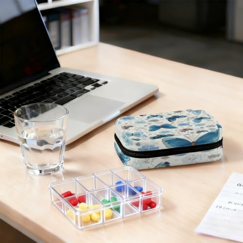 Travel Pill Organizer Beautiful Blue Butterfly Flower Pill Case