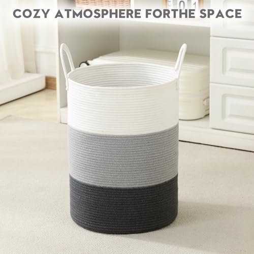 Laundry Basket Hamper Tall Rope Storage Woven for Blanket toys Dirty Clothes in Living Room Bathroom Bedroom (Gradient Grey, 100L/26.4Gal)