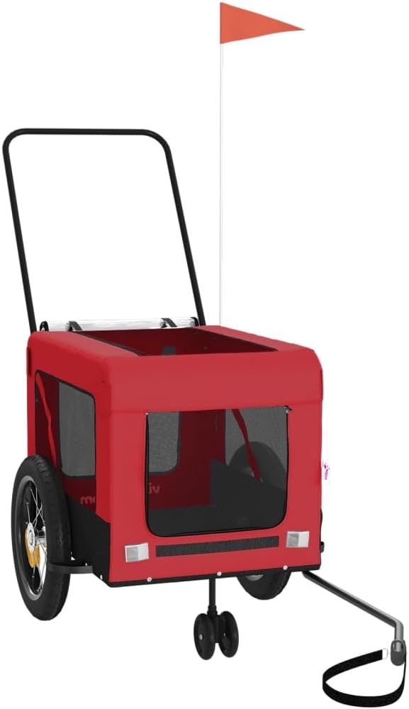 Pet Bike Trailer for Small Dogs, Foldable Bicycle Cargo Trailer with Push Bar, Mesh Windows, Reflectors, and Safety Flag, 66 lbs Capacity, Red