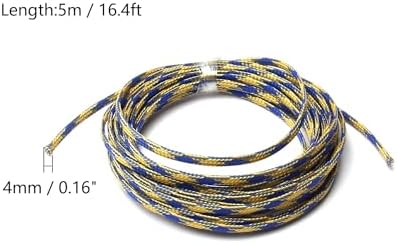 Jutagoss PET Expandable Braided Cable Sleeve, 16.4ft - 3/16 inch Blue Yellow Cable Management Sleeve, Wire Loom Tube Cord Protector for USB Cable, Power Cord, Audio Video and More, 1Pc