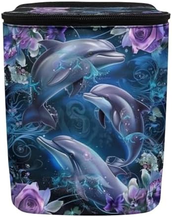 DISNIMO Blossom Dolphin Car Trash Can with Lid Collapsible Reusable Car Garage Bag Trash Bin, Automotive Garbage Can,Car Accessories Interior Car Organizer, Black