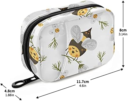 Vintage Daisy Bee Pill Box 7 Day Pill Case Travel Pill Organizer Bag with Zipper Portable Weekly Case Compact Size for Vitamin Supplement Holder