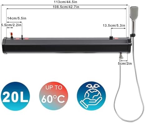 Portable Water Tank for Camping Shower & Vehicle Storage - Solar Heated Roof Rack Tank for Hiking, Car Wash, Pet Cleaning & Beach Trips