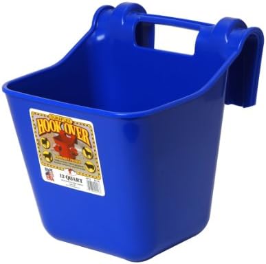 Little Giant® Plastic Hook Over Feeder | Mountable Livestock & Pet Feed Bucket | Horse Feed Bucket | Made in USA | 12 Quarts | Blue