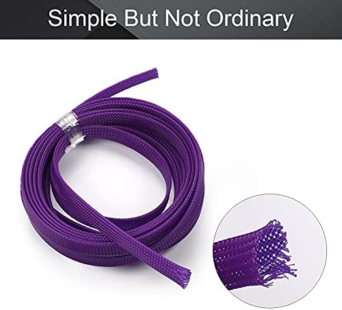 Bettomshin 1Pc 16.4Ft(5m) Cable Management Sleeve, 3/8"(10mm) Width PET Purple Cord Protector, Wire Loom Tube Insulated Split Sleeving for USB Cable Power Cord Organizer Video Cable Hider