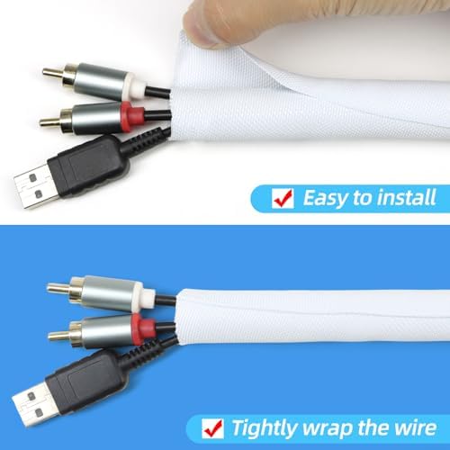 Automotive Wire Loom Tubing, Split Braided Cord Protectors from Pets No Chew, Flexible Cable Sleeve Cable Management for TV/Computer/Electric Wires (White, 5/16"-10ft)