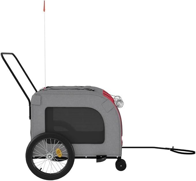 Pet Bike Trailer Orange and Gray Oxford Fabric Dog Bicycle Trailer with Iron Frame, 3-Wheel Pet Cargo Carrier for Small Dogs and Groceries, Includes Safety Flag and Reflectors