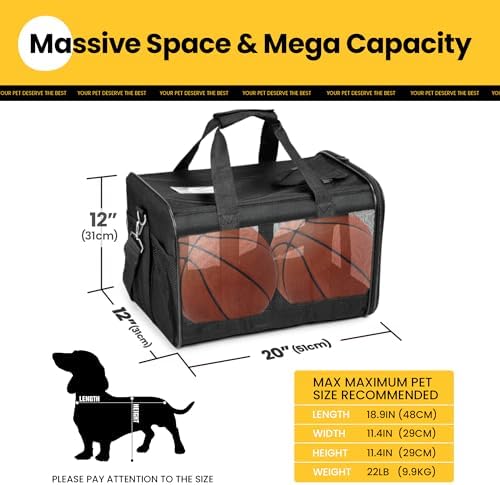 Conlun Dog Carrier Soft Sided, Large Cat Carrier with Inner Safety Leash, Pet Transport Carrier for Large Cats and Medium Dogs up to 20 Lbs, Collapsible Travel Puppy Carrier Bag -Black L | with Inner Safety Leash, Pet Transport Carrier for Large Cats a...