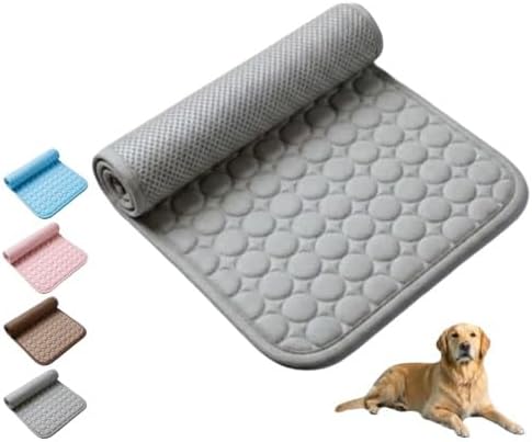 Pet Cooling Mat, ICY nap Dog mat, Portable Washable Ice Silk Cooling Pad for Dogs Cats, Breathable Foldable Mat for Large Small Dogs, Summer Cool Mat for Kennel Floor Car Sofa(Gray,Large)