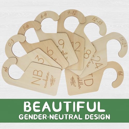 Wooden Double-Sided Baby Closet Dividers for Baby Clothes Organizer, 0-24M | Set of 8, Size Ranged from NB to TD, Gender Neutral Design, Fits for Almost Closet Rods, Gift for Baby Shower and Nursery