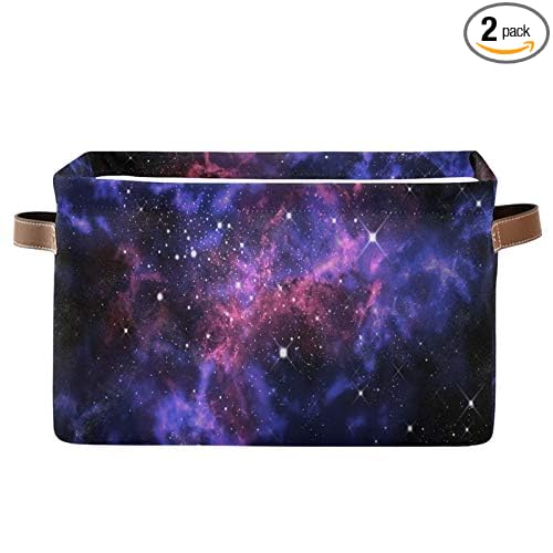 SEULIFE Universe Galaxy Star Space Foldable Storage Basket, Large Collapsible Organizer Storage Bin Cube Toys Storage Boxes with Handles for Bathroom Kids Nursery Closet Storage, 2 Pack