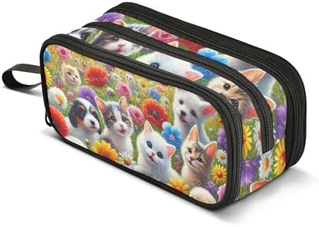 Pencil Pouches Zipper Pencils Case Playful Pets Colorful Floral Field Storage Pencil Bag Classroom Pen Bag Boys Art Prints Adults Kids Back to School Organizer