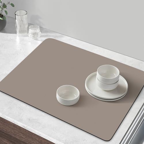 Coffee Mat Super Absorbent Dish Drying Mat Coffee Bar Mat 12"x 19", Khaki