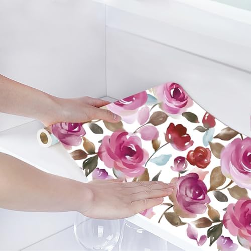 HAOKHOME Self Adhesive Shelf Liner Purple Rose Floral Cabinet Drawer Liners | Peel and Stick Contact Paper Kitchen Cupboard Dresser Drawes Waterproof Bathroom Countertop Wire Decorative 17.3in x 6.5ft