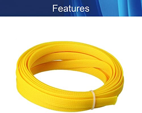 Jutagoss PET Expandable Braided Cable Sleeve, 16.4ft - 3/8 inch Yellow Cable Management Sleeve, Wire Loom Tube Cord Protector for USB Cable, Power Cord, Audio Video and More, 1Pc