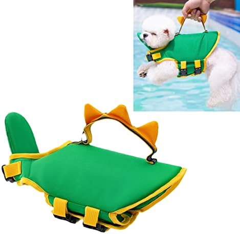 Generic Dog Life Jacket Pet Flotation Vest Dog Floatation Device High Buoyancy Reflective Oxford Fabric Rescue Handle for Swimming Boating Water Safety (Green Dinosaur M Bust: 56‑69cm/22‑27.16in,