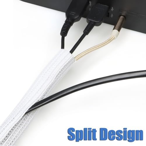 25ft PET Braided Cable Sleeve 3/4 inch(19mm) Wire Protector Cable wrap Wire Covers for Cords Cable Sleeves Cord Management Cable Management Sleeve(White)