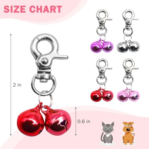 SCENEREAL Bells for Dog Collars - 2 Pack Pet Hanging Ring Bell Accessories for Dog & Cat, Pet Pendant Collar Charm with Heavy Duty Snap Clips, Sliver Bells for Tracking and Training Christmas Gift