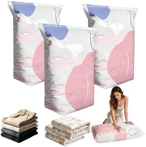 No-Pump Vacuum Storage Bags, 2026 New Press & Seal Reusable Space-Saving Bags，Air Tight Compression Storage Bags for Clothes, Comforters, Blankets, Bedding, Travel Home Organization(31.5x39.4in,3pc)