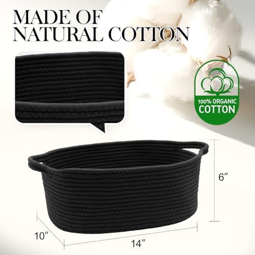 Woven Basket with Gift Bags and Ribbons, 14"X 10" X 6" Storage Basket Black | Gift Storage Organizer Basket Bin Shelf Shelves Cotton Rope Basket for Nursery, Pet Toys