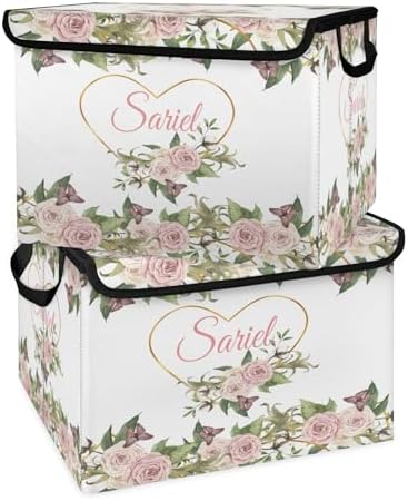 Flower Storage Bin with Lid Personalized Storage Baskets for Organizing Foldable Closet Organizers with Handles,Cute Basket for Boys Girls for Clothes Blanket Pet Dog Toy Basket Storage (2 Pack)