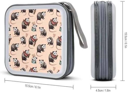 Protective 40-Disc CD/DVD Wallet Opossum Possums Possum Gifts, Hard Plastic Storage Binder with Handle, Portable Organizer for Car Office Travel