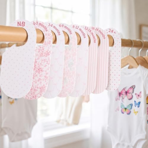 8pcs Nursery Closet Organizer Baby Closet Dividers | Baby Wardrobe Organizer, Nursery Decor, Pink Bows Hanger for Newborn to 24+ Months Size Clothes, Hanger Dividers