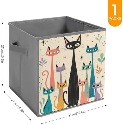 Colorful Cats Art Storage Bin with Handles, Oxford Fabric Foldable Storage Cube Organizer for Clothes, Towels, Bedroom, Living Room, Home Organization