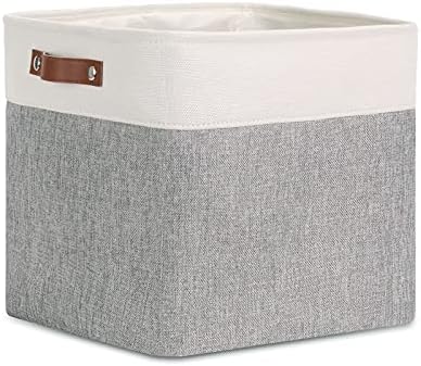 DULLEMELO Large Cube Storage Bin 13x13 Fabric Square Basket for Organizing, 13 inch Storage Cube for Closet, Laundry, Shelves(White&Gray)