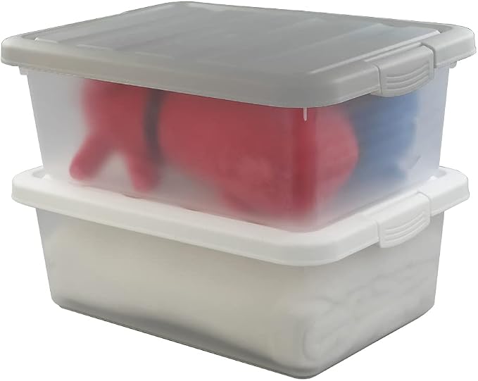 Wekioger 14 Quart Home Latch Storage Container Bin with Grey Lid, 2 Packs